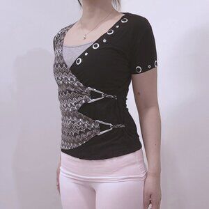 Vintage Y2K V-Neck Silver Buckle Top